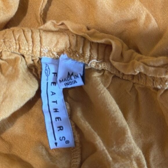 Yellow Floral Embroidered Peasant Blouse Feathers Womens M Cotton - Picture 2 of 8